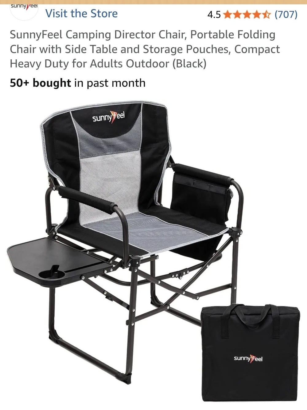 Camping Director Chair Portable Folding Side Table Storage Pouches Adult